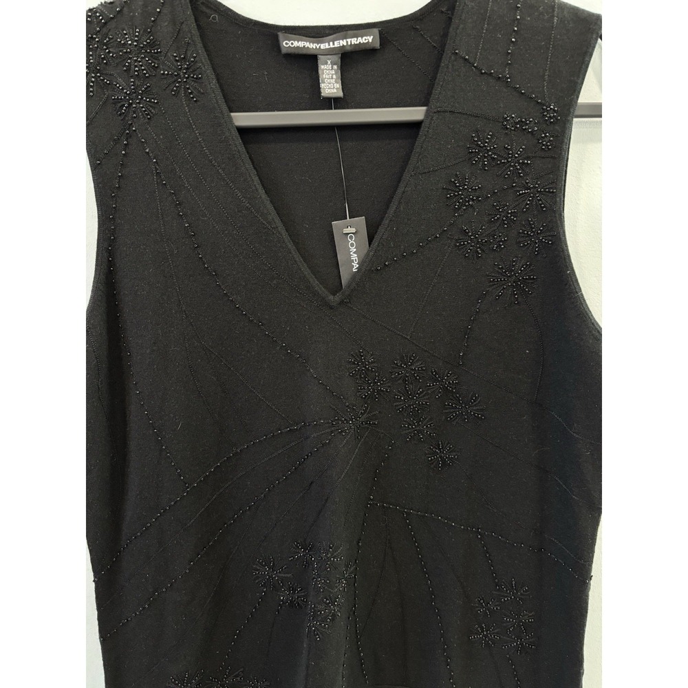 Ellen Tracy Company Black Beaded Silk Cashmere Blend Sleeveless V Neck Top NWT - Picture 6 of 10